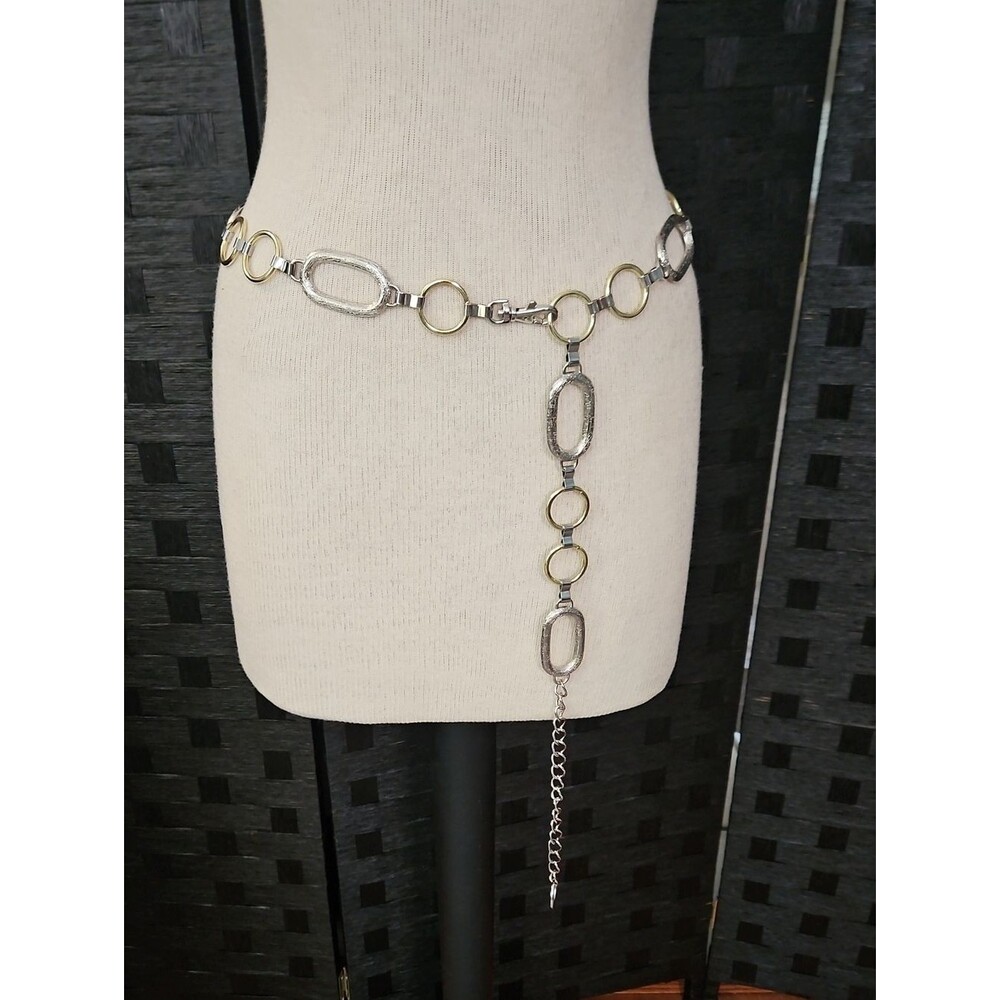 Two-Tone Link Chain Waist Belt - Silver & Gold Rings Size Medium